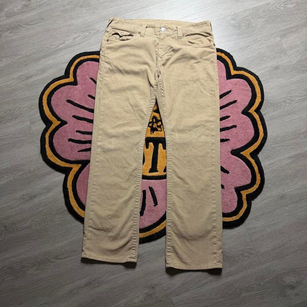 True Religion Straight Leg Flap Pocket Corduroy Pants Size 36 Tan